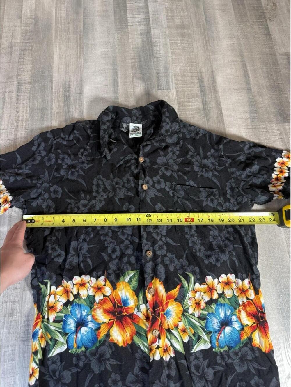 Vintage Kennington Cali Mens Large Floral Hawaiian Shirt Wood Button Aloha Rayon - Picture 8 of 9